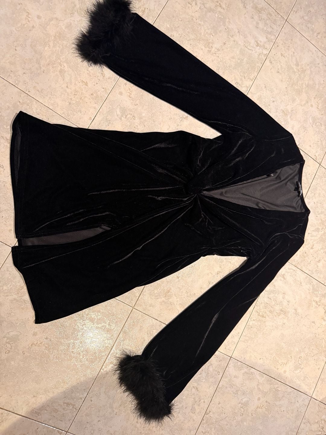 Fashion Nova Tainted Love Velvet Mini Dress with Feather Cuffs 8