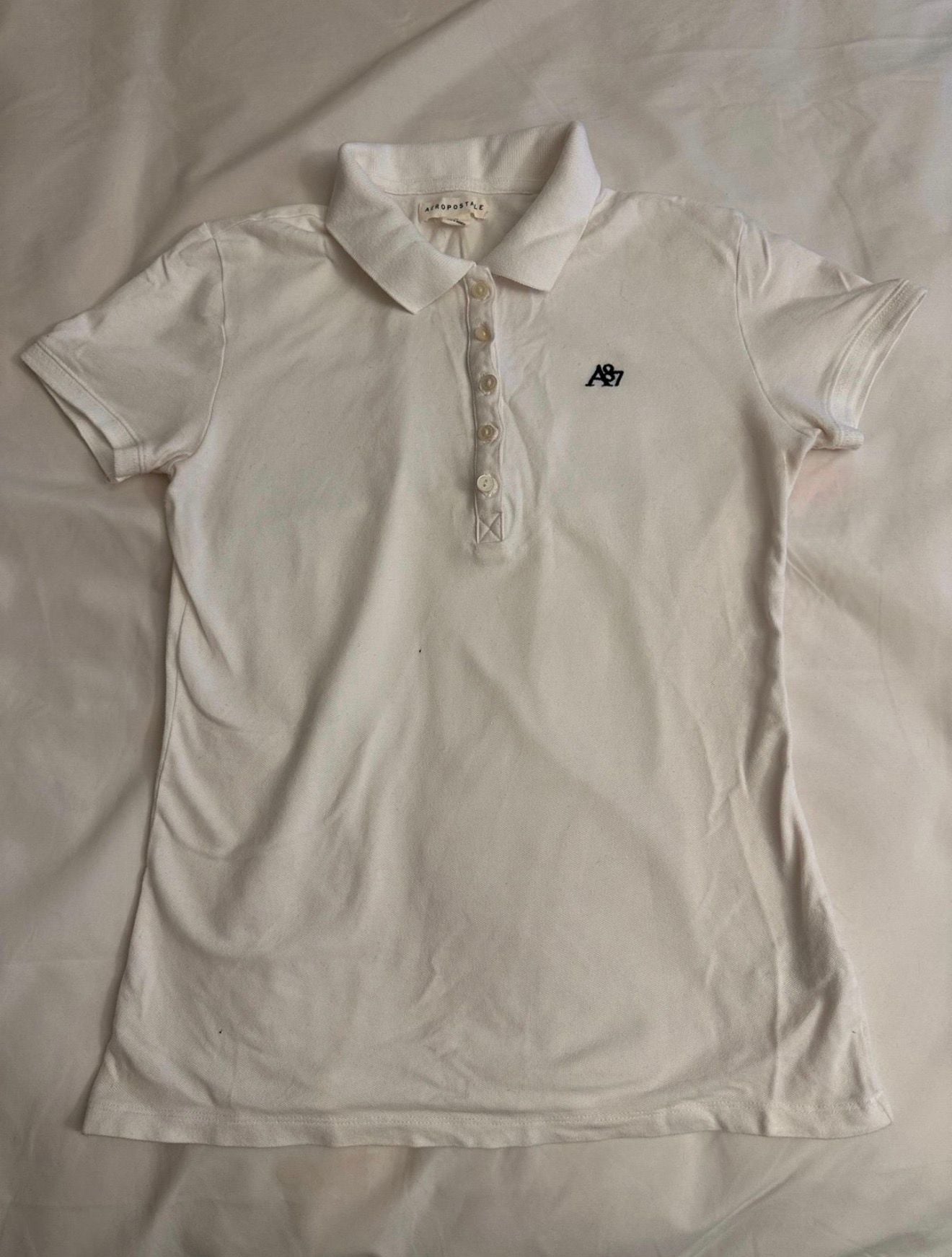 Aeropostale A87 Solid White Piqué Polo Shirt 2