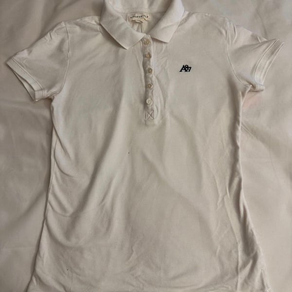 Aeropostale A87 Solid White Piqué Polo Shirt