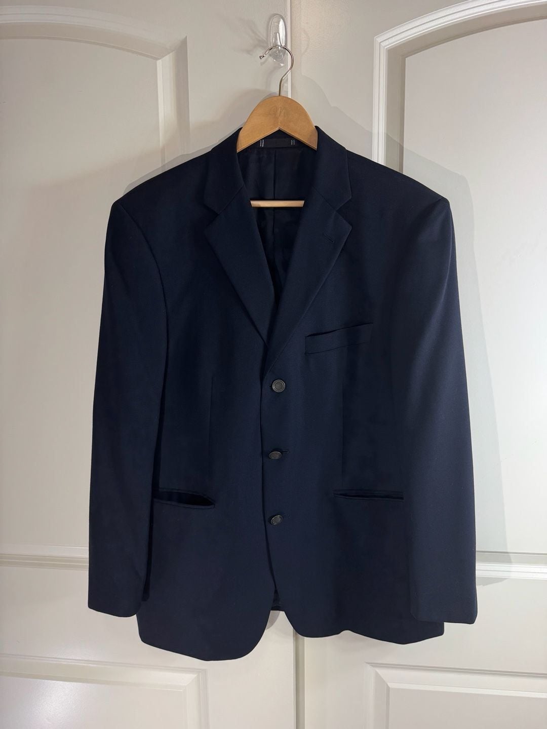 Emanuel Ungaro Mens Navy Blue Wool Three-Button Blazer 41S 1