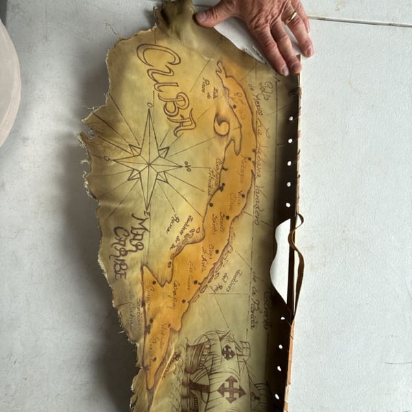 Vintage Handcrafted Leather Map of Cuba Wall Hanging