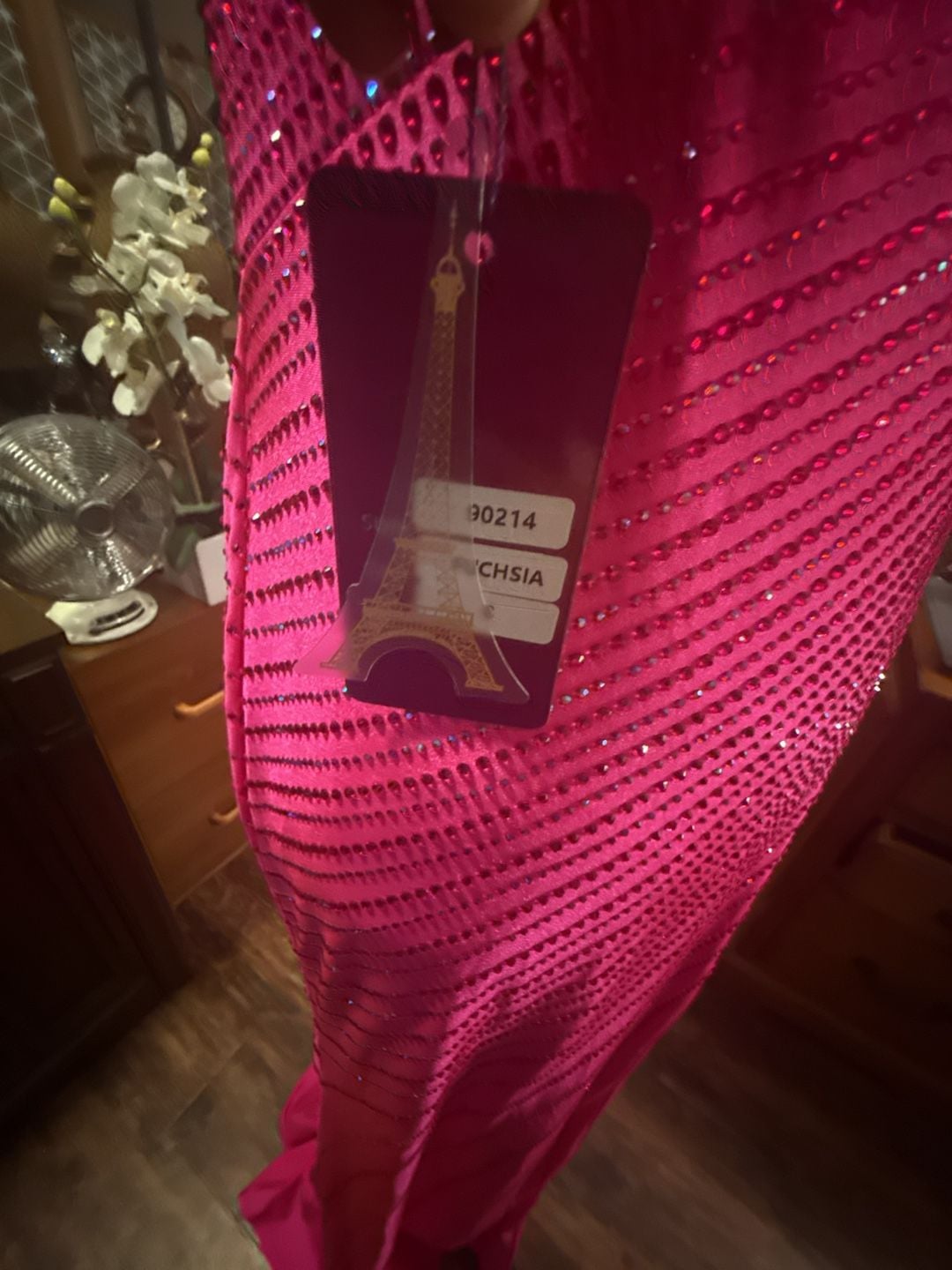 Abby Paris by Lucci Lu 90214 size 8 Fuchsia Beaded Off-the-Shoulder Prom Dress 5