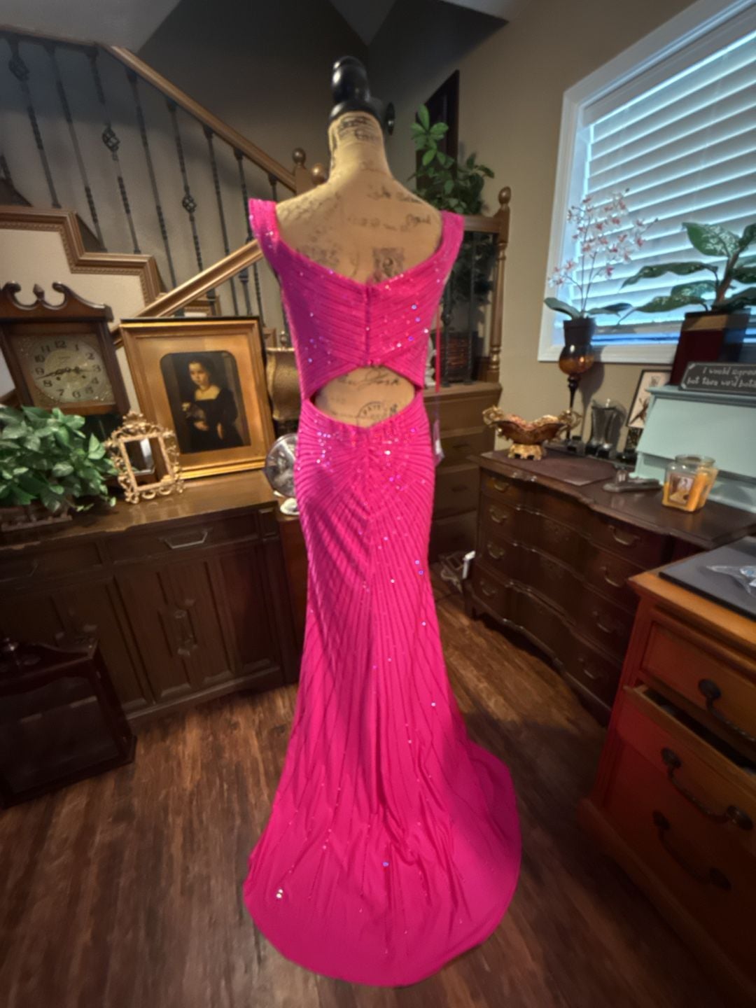 Abby Paris by Lucci Lu 90214 size 8 Fuchsia Beaded Off-the-Shoulder Prom Dress 8