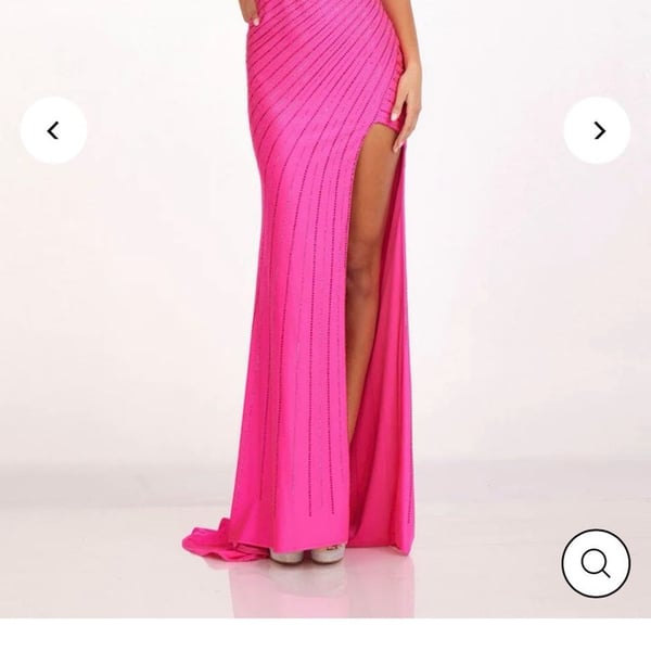 Abby Paris by Lucci Lu 90214 size 8 Fuchsia Beaded Off-the-Shoulder Prom Dress