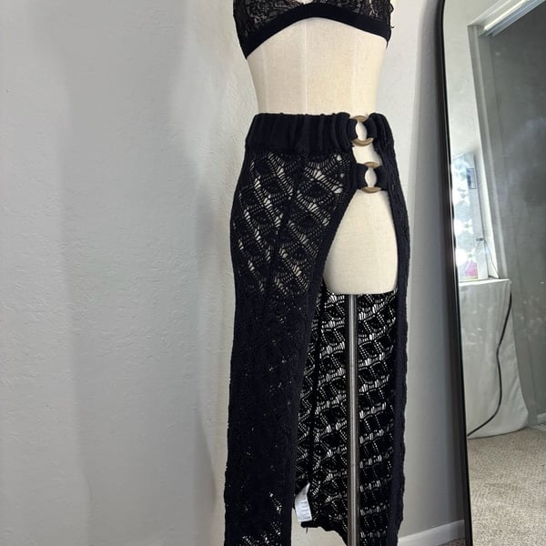 Free People Bali Melodie Crochet Maxi Skirt with Wood Ring Detail