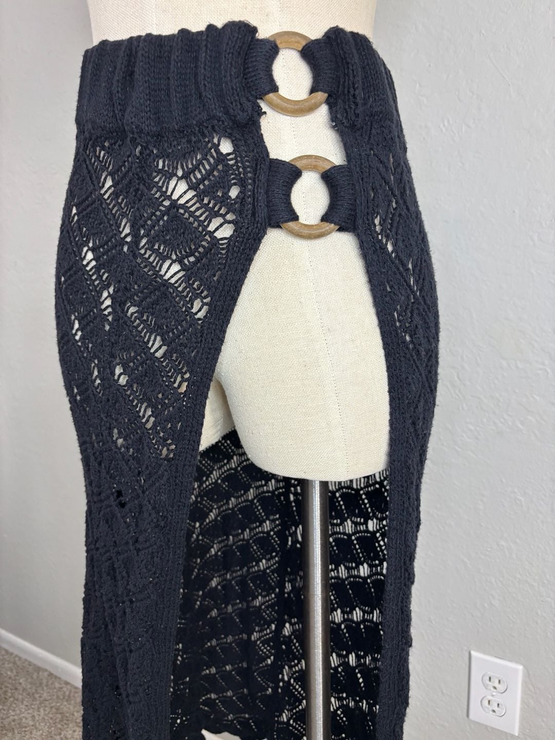 Free People Bali Melodie Crochet Maxi Skirt with Wood Ring Detail 7