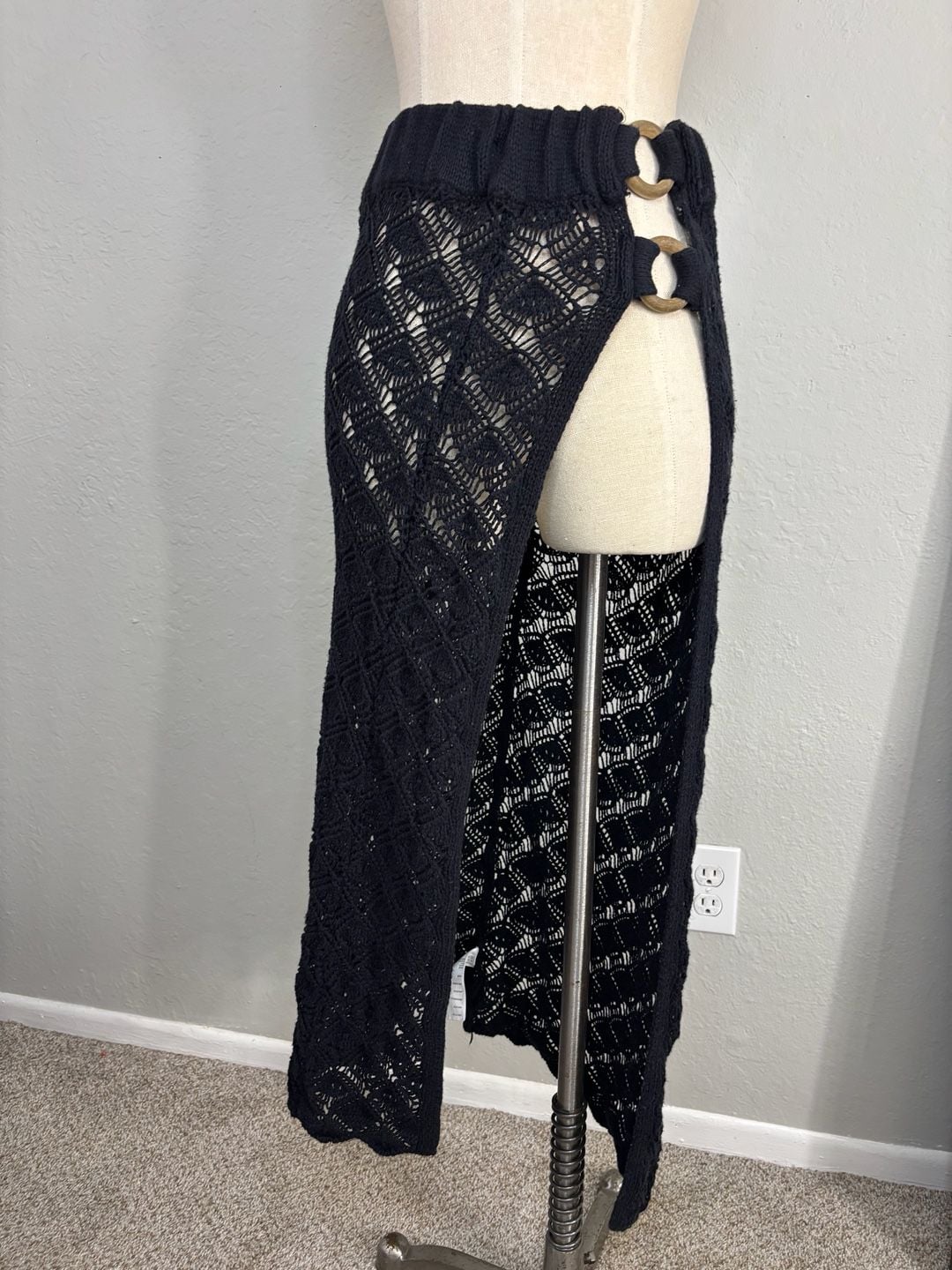 Free People Bali Melodie Crochet Maxi Skirt with Wood Ring Detail 9