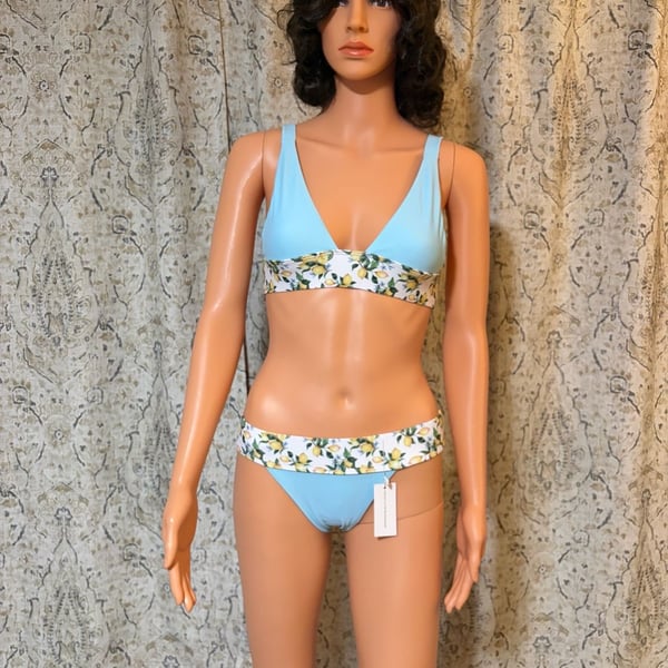 Sun Bae Lemon Print Bikini Set Light Blue