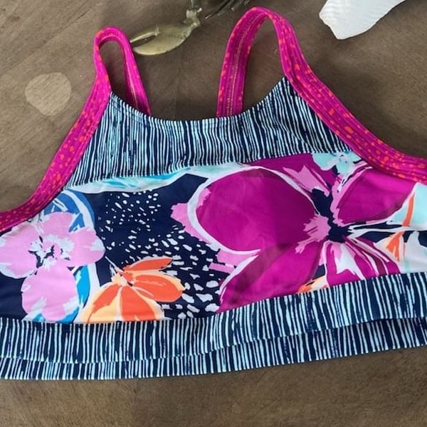 Athleta Girl Paradise Splash Bikini Top Size XL/14 Floral Racerback