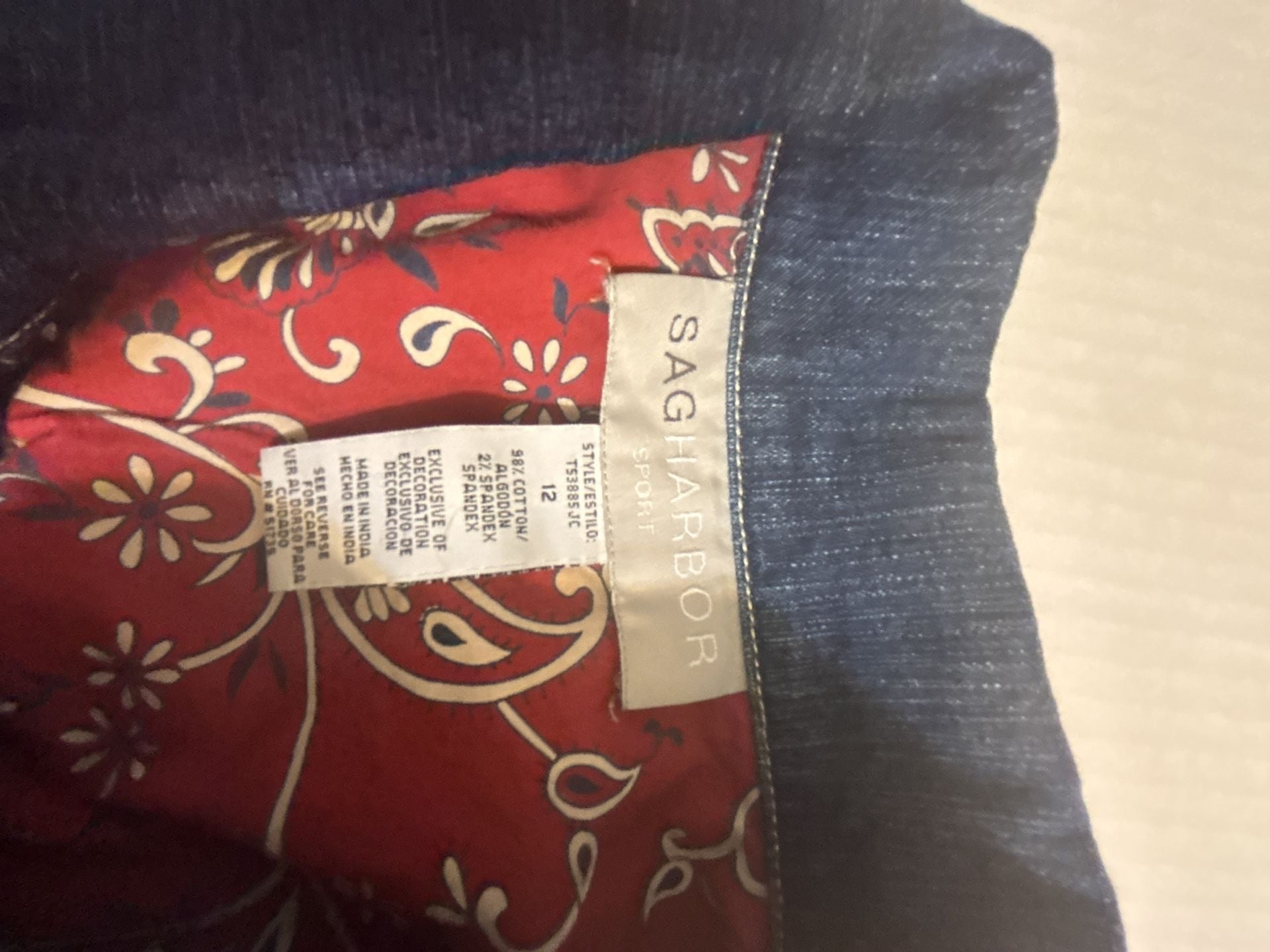 Sag Harbor Sport Women's Denim Jacket with Red Paisley Lining and Contrast Stitching 4