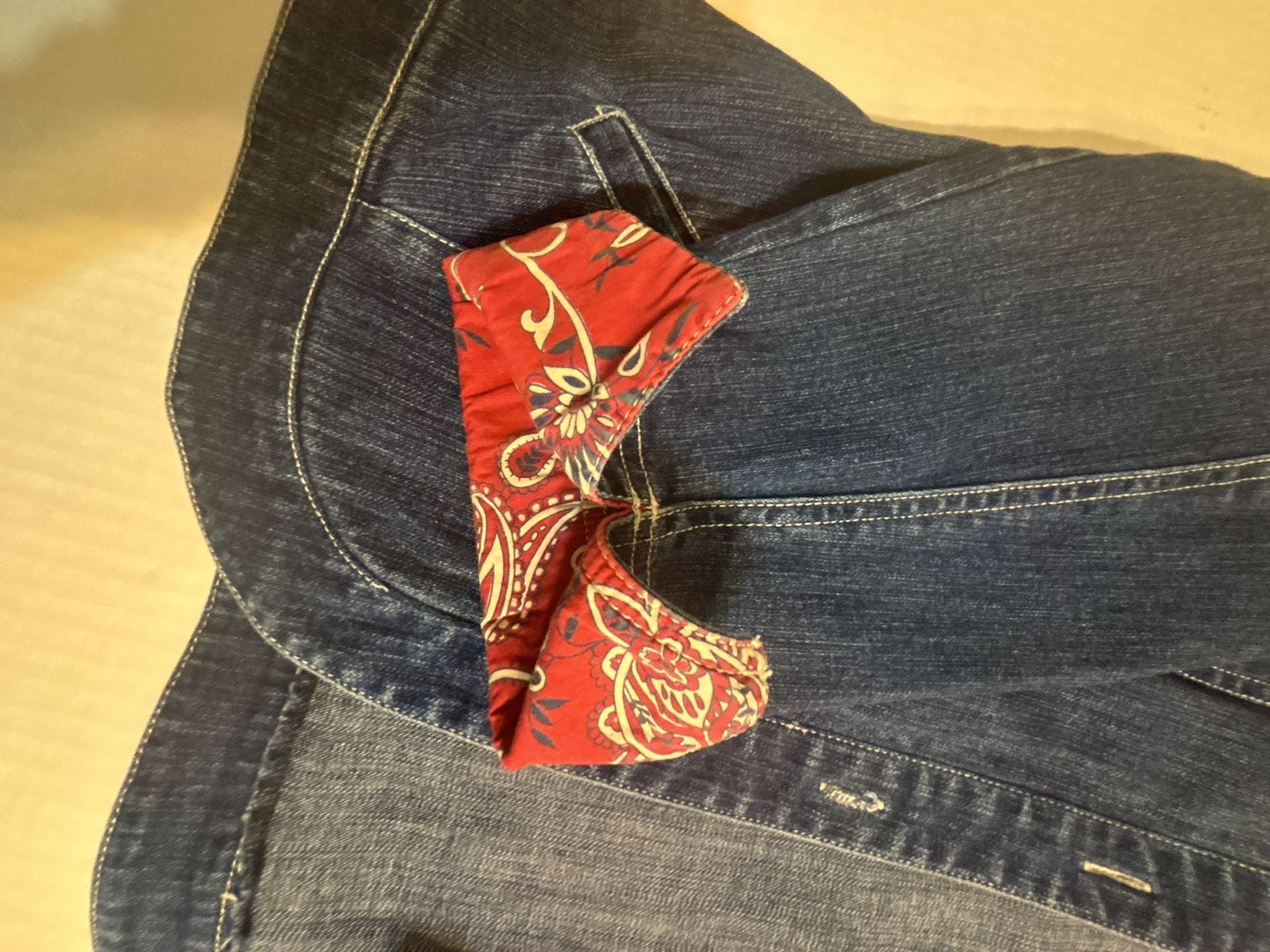 Sag Harbor Sport Women's Denim Jacket with Red Paisley Lining and Contrast Stitching 7