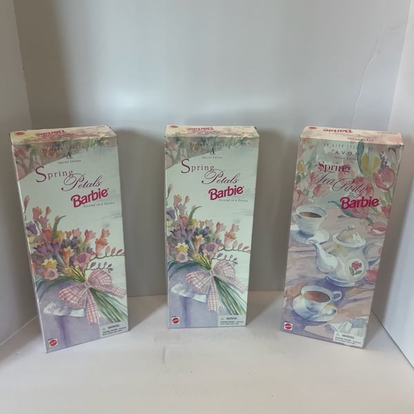 Vintage 1996 Avon Exclusive Spring Petals Barbie SET OF THREE new in the boxes