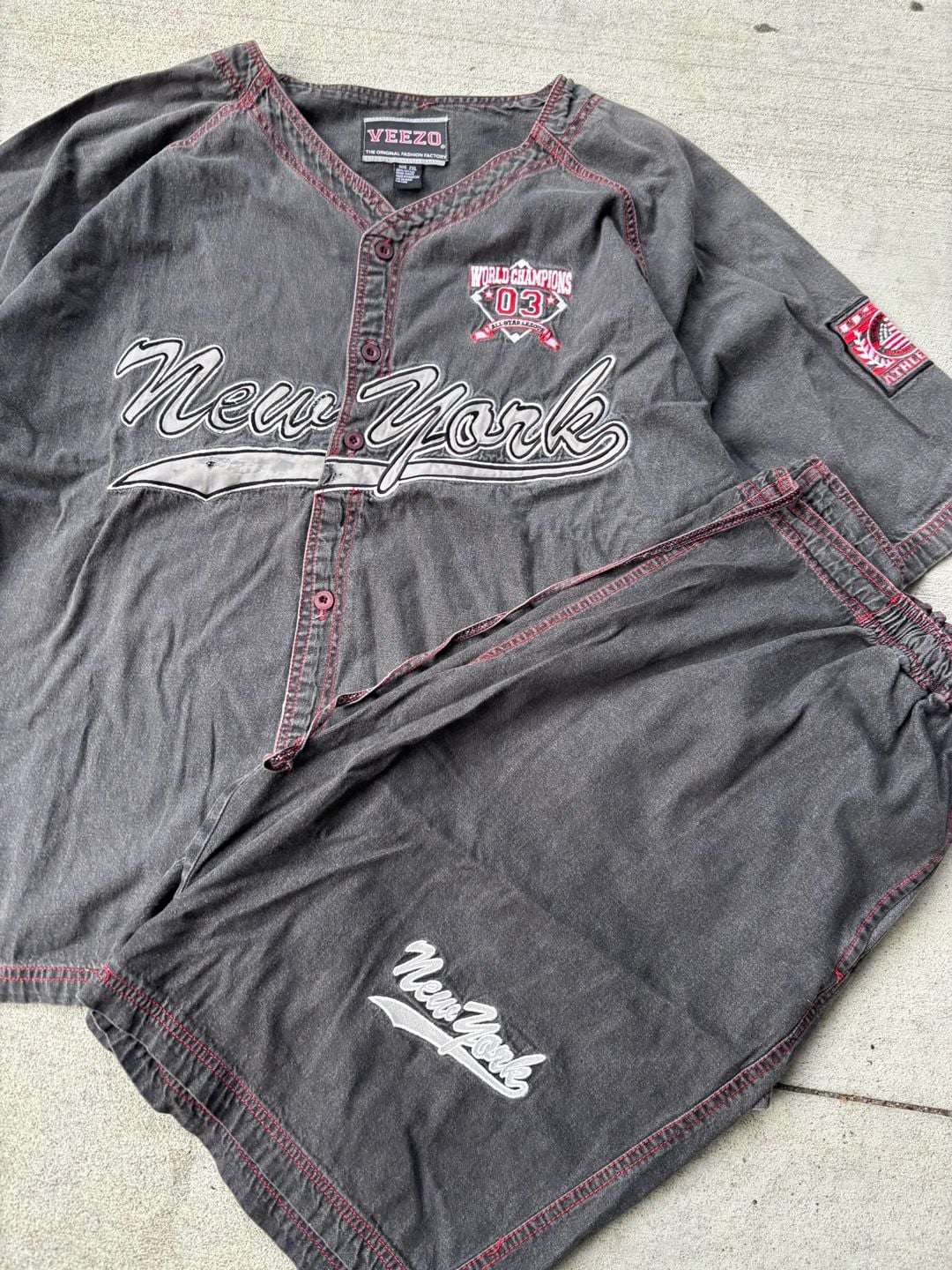 NWT Veezo Denim New York Shirt & Shorts Medium 2 Piece Set Vintage 03 Champions 3