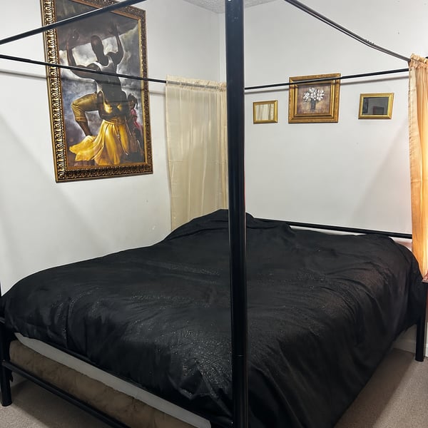 Full-Size Metal Canopy Bed Frame, Modern Platform Four-Poster Design