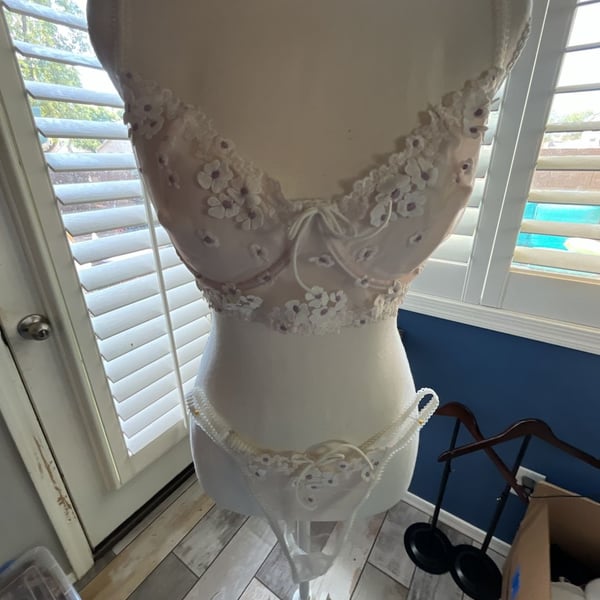Floral Embroidered Underwire Bra and Thong Lingerie Set