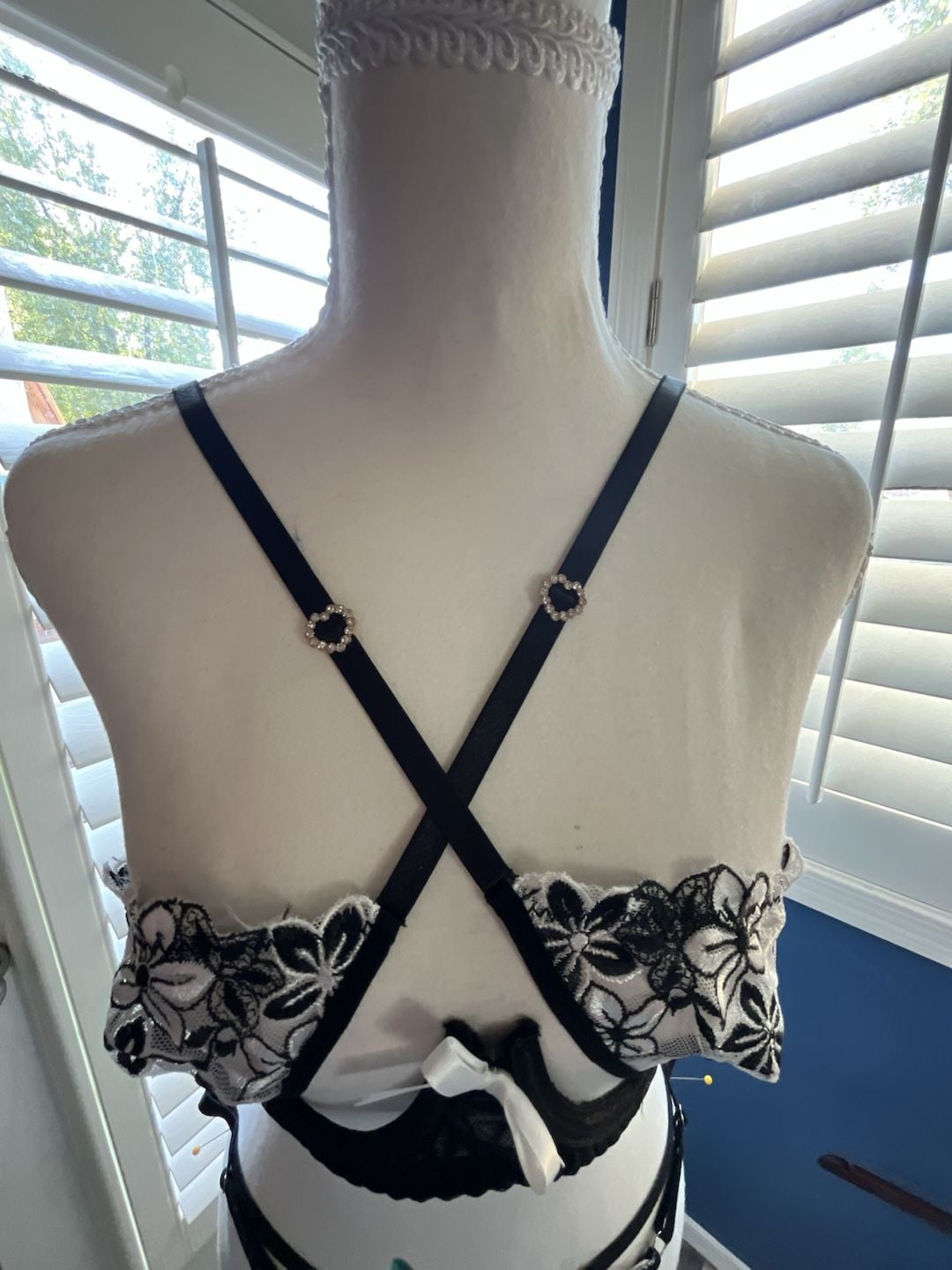 Sheer Floral Embroidered Lingerie peek a Boo Bra Set - Black & White 7