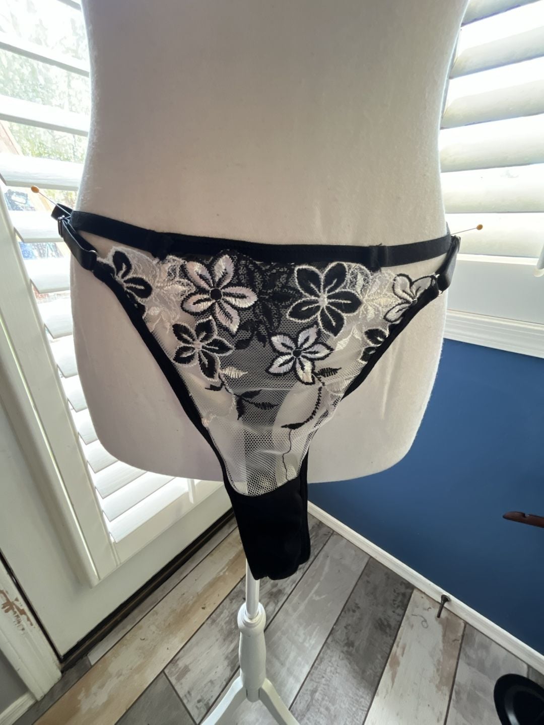 Sheer Floral Embroidered Lingerie peek a Boo Bra Set - Black & White 9