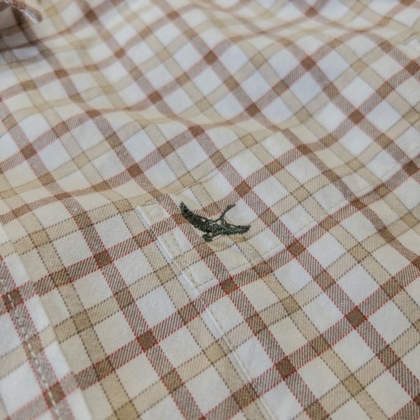Eddie Bauer Men's Long Sleeve Tattersall Cotton Button Down Shirt with Bird Embroidery