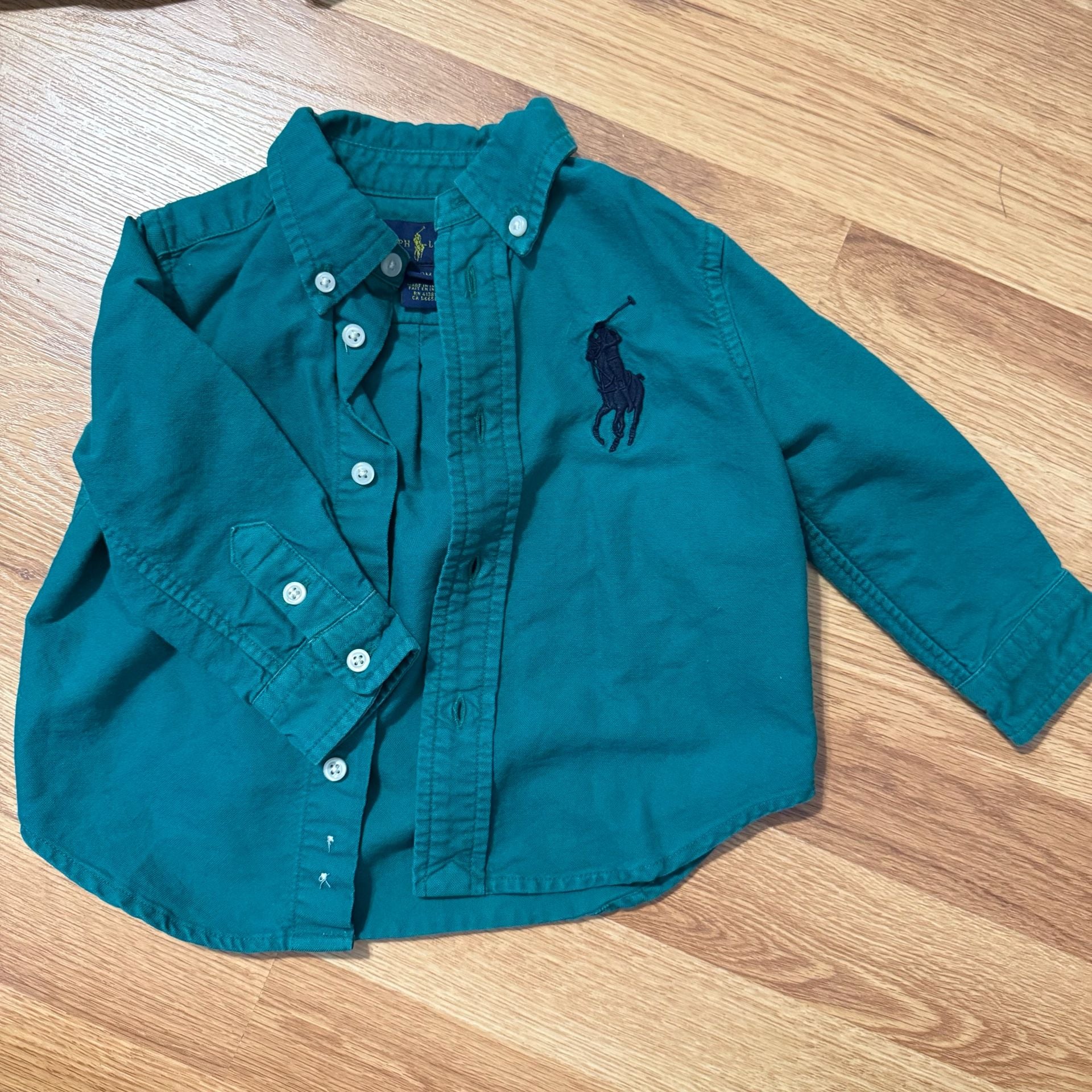 Ralph Lauren Baby Boys Iconic Oxford Long Sleeve Button-Down Shirt, Teal Green 2