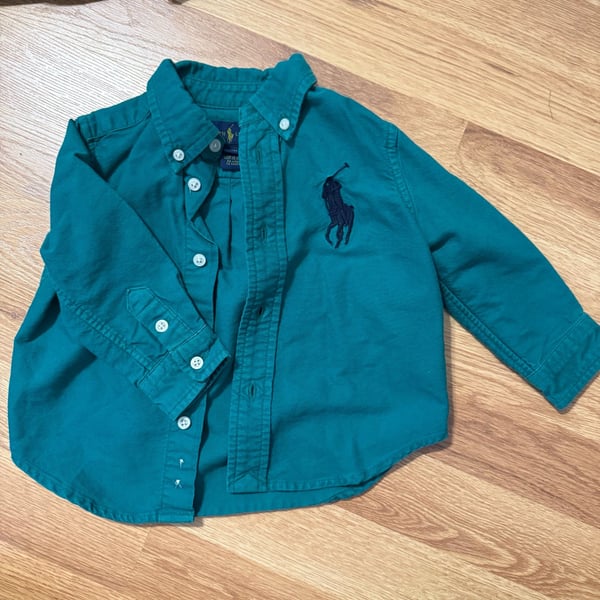 Ralph Lauren Baby Boys Iconic Oxford Long Sleeve Button-Down Shirt, Teal Green