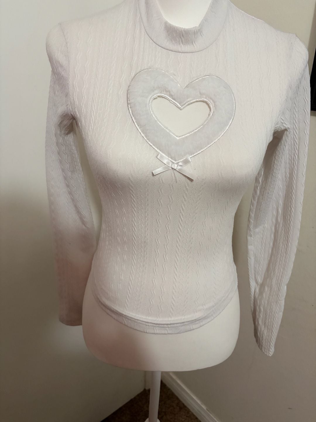 Two Moody Open Heart Long Sleeve Mock Neck Top with Faux Fur Trim 2