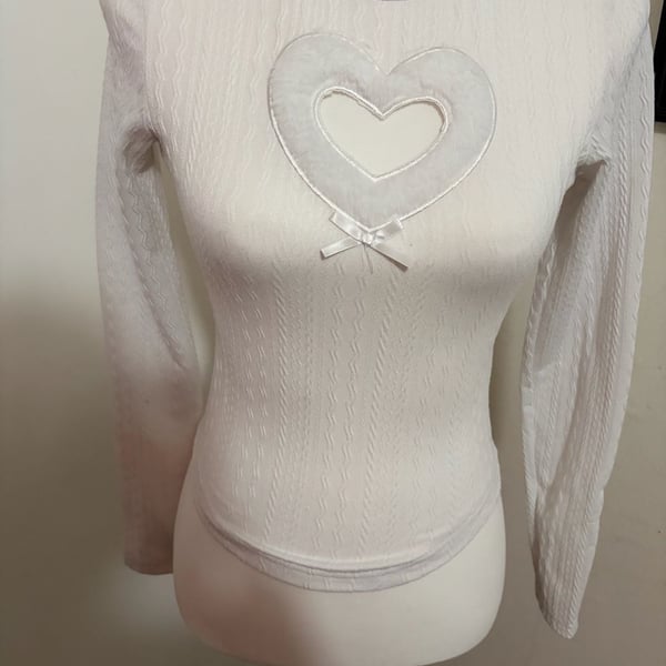 Two Moody Open Heart Long Sleeve Mock Neck Top with Faux Fur Trim