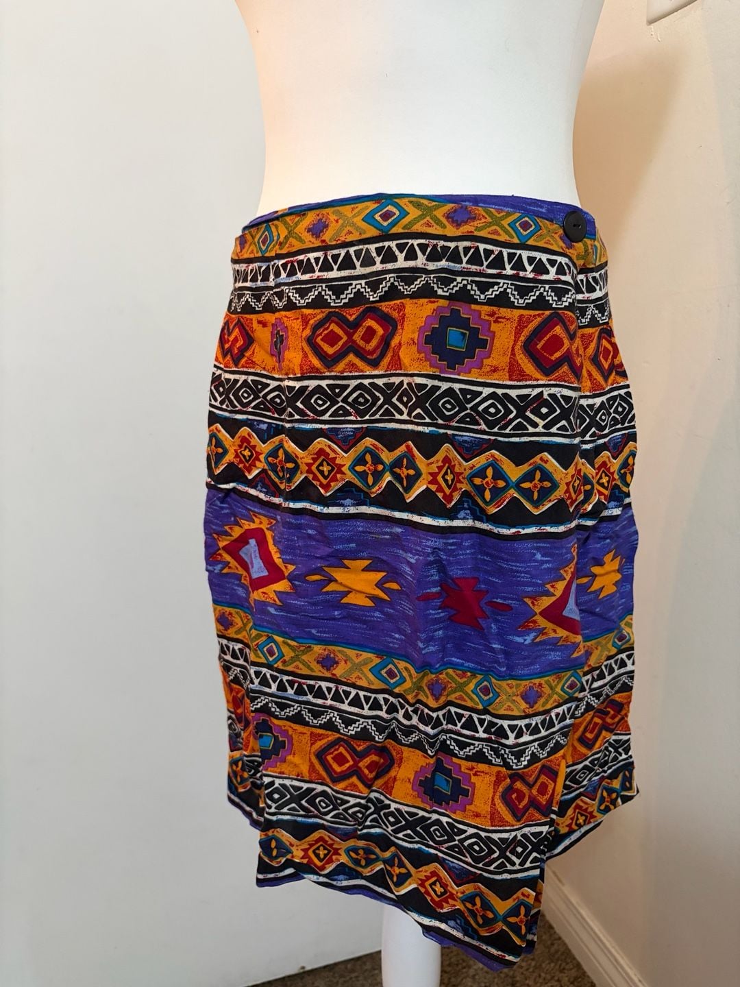 Vintage CLIO Tribal Print 100% Rayon Southwest Pattern Skirt Size 8 2
