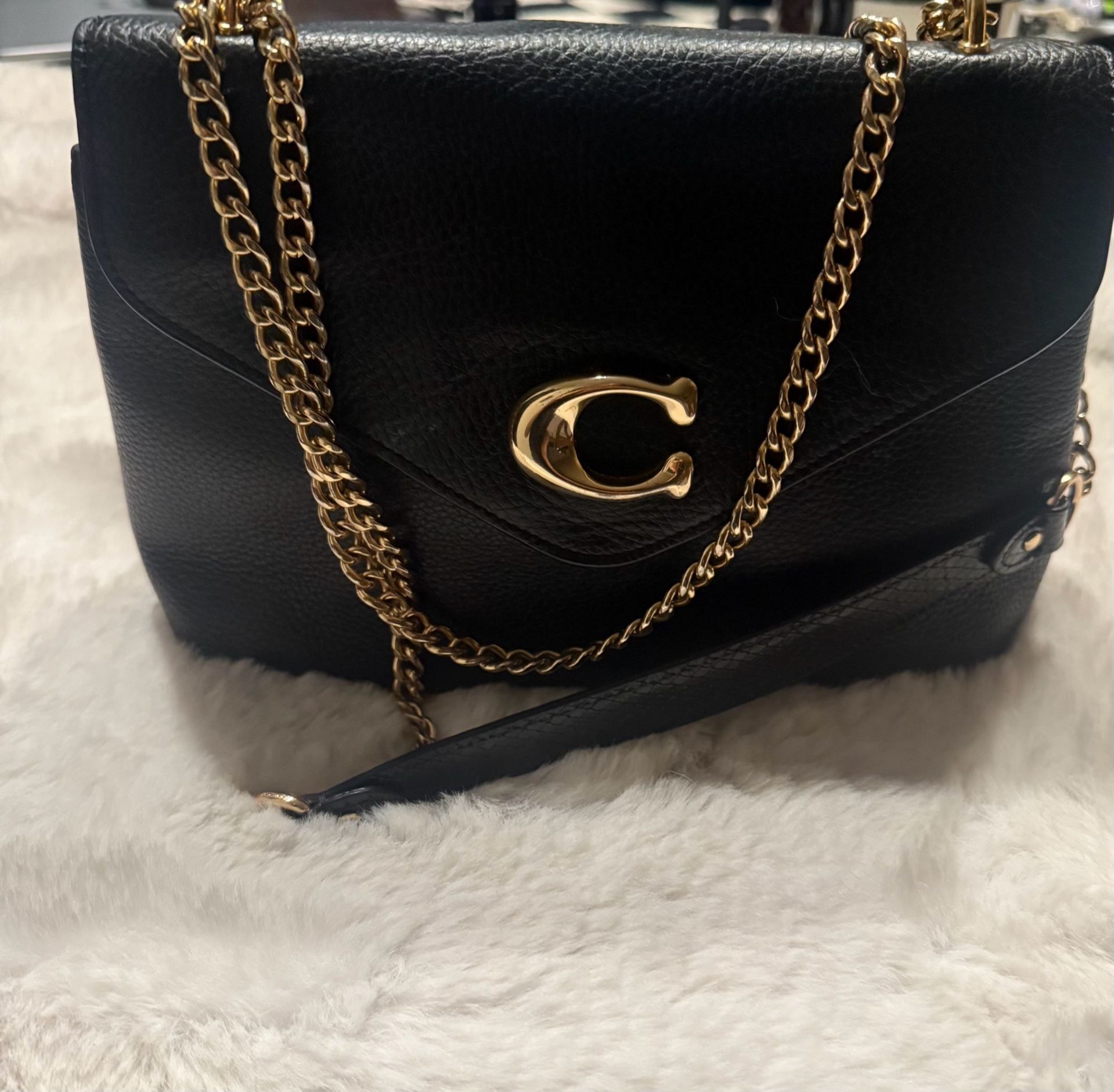 Coach Studio Shoulder Bag in Black Pebble Leather with Gold-Tone Signature C Hardware 5