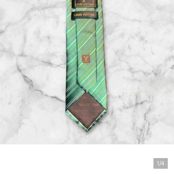 Louis Vuitton Green and Yellow Striped Silk Necktie with Logo Patch