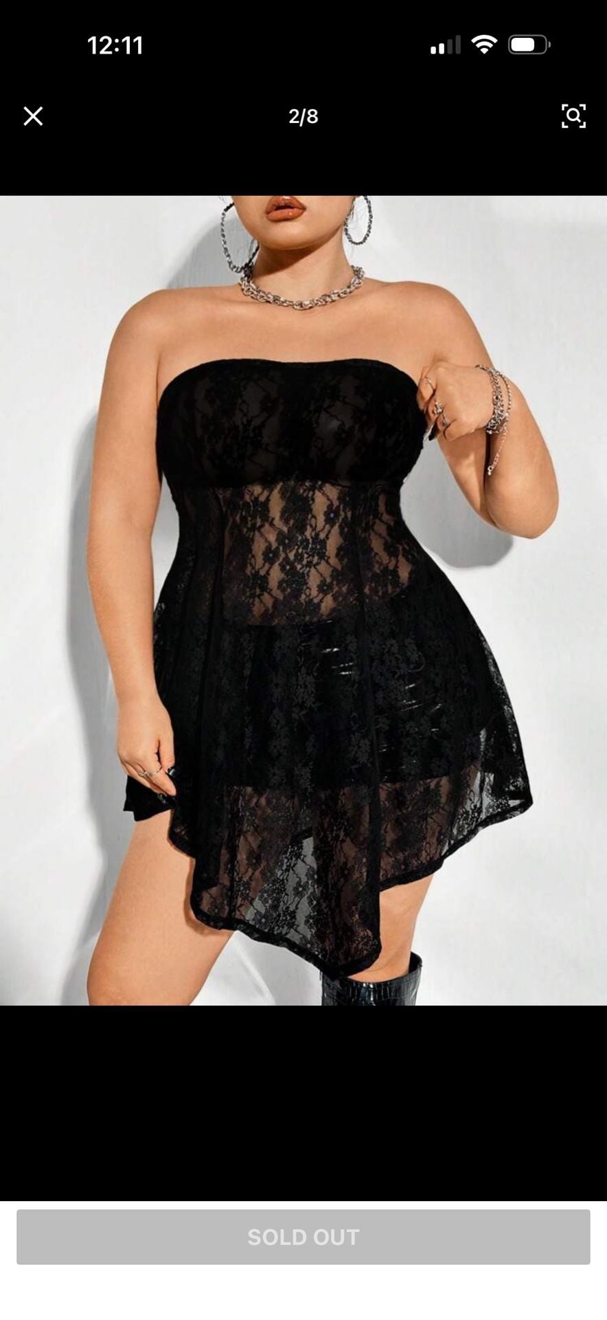 SHEIN ICON Plus Size Strapless Lace See-Through Asymmetrical Mini Dress 4