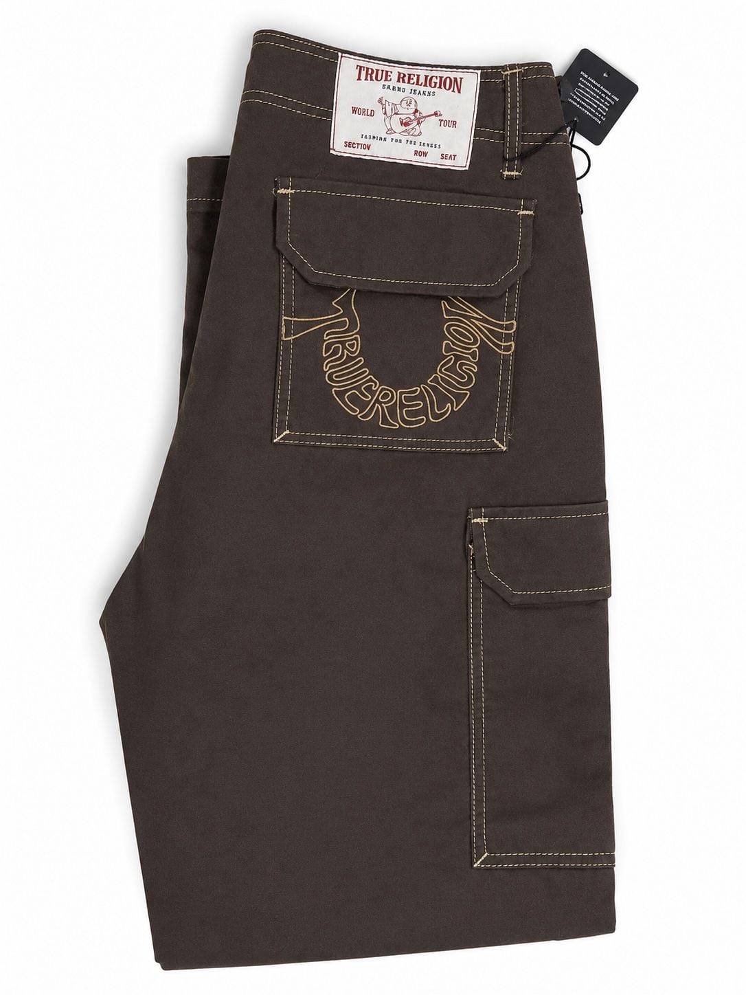 True Religion Men's Embroidered Logo Cargo Pants in Black 1