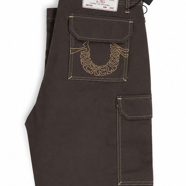 True Religion Men's Embroidered Logo Cargo Pants in Black