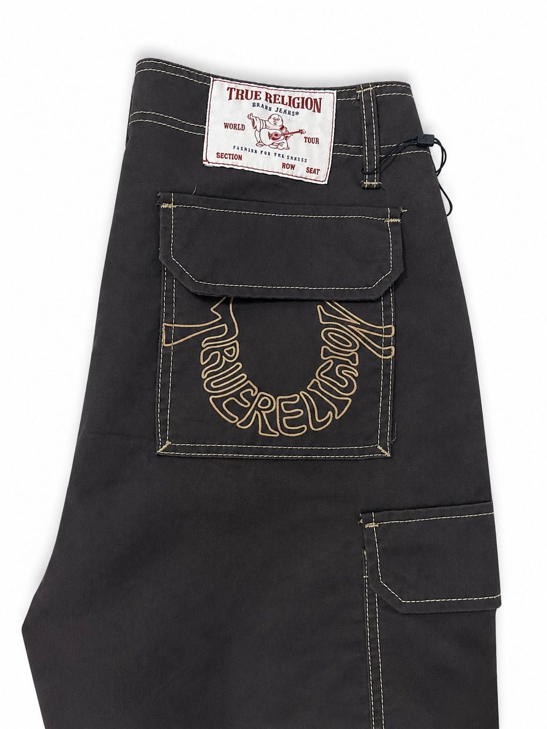 True Religion Men's Embroidered Logo Cargo Pants in Black 2