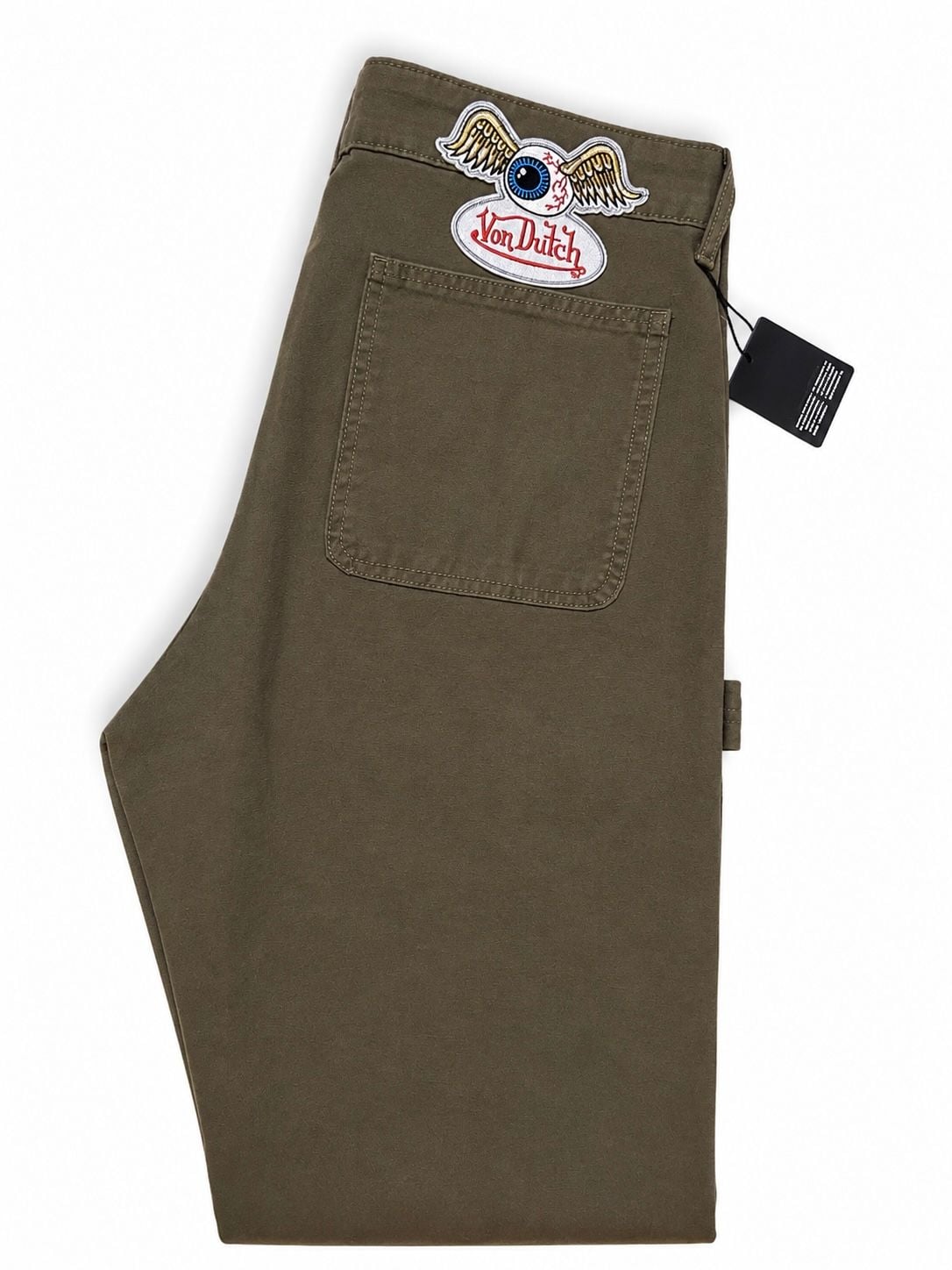 Von Dutch Olive Green Carpenter Pants with Eye Logo Patch 2