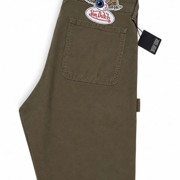 Von Dutch Olive Green Carpenter Pants with Eye Logo Patch