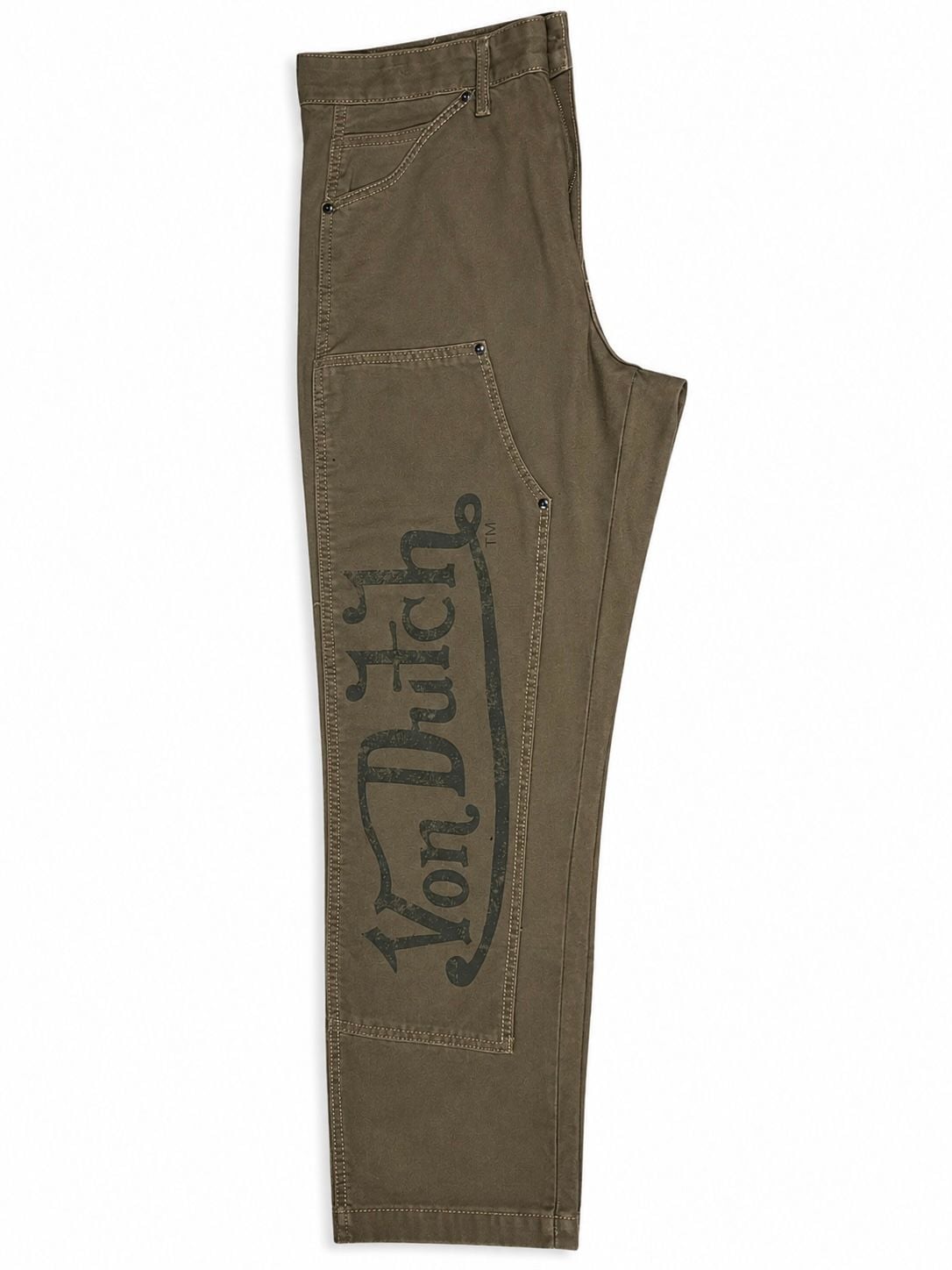 Von Dutch Olive Green Carpenter Pants with Eye Logo Patch 3