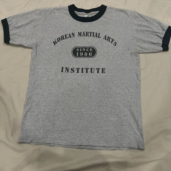 Vintage Anvil Gray Ringer T-Shirt Korean Martial Arts Institute Since 1986