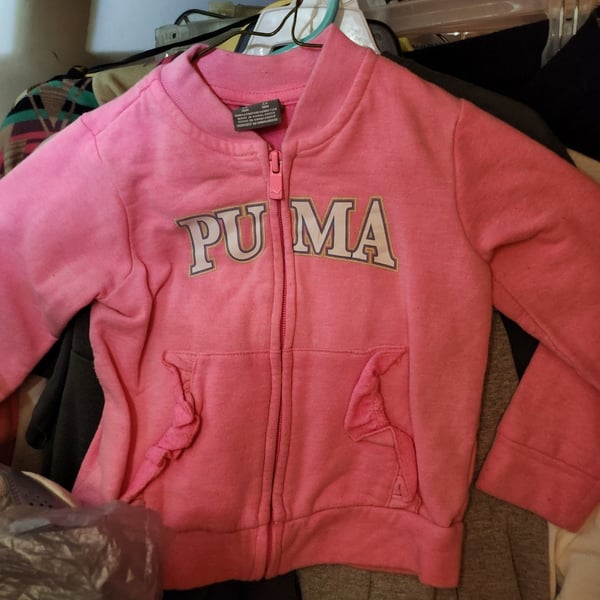 Puma Toddler Girls Pink Full-Zip Fleece Jacket with Ruffle Pockets, Size 18M