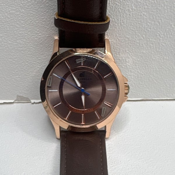 Caribbean Joe Men's Rose Gold Tone Analog Watch with Brown Leather Strap