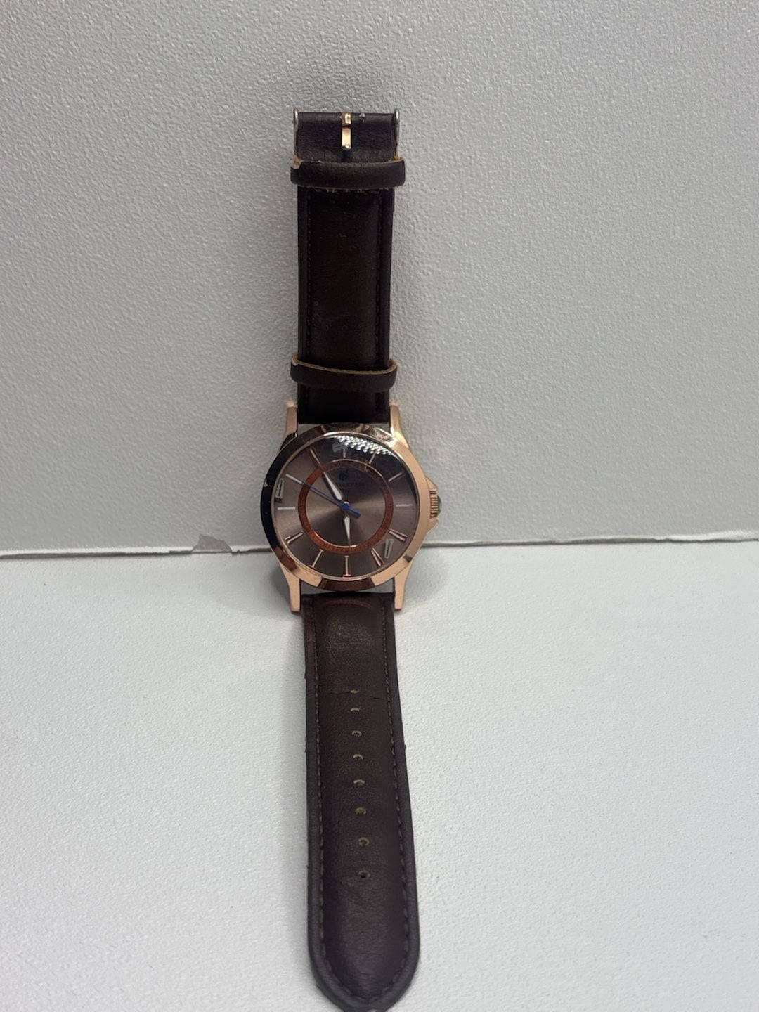 Caribbean Joe Men's Rose Gold Tone Analog Watch with Brown Leather Strap 2