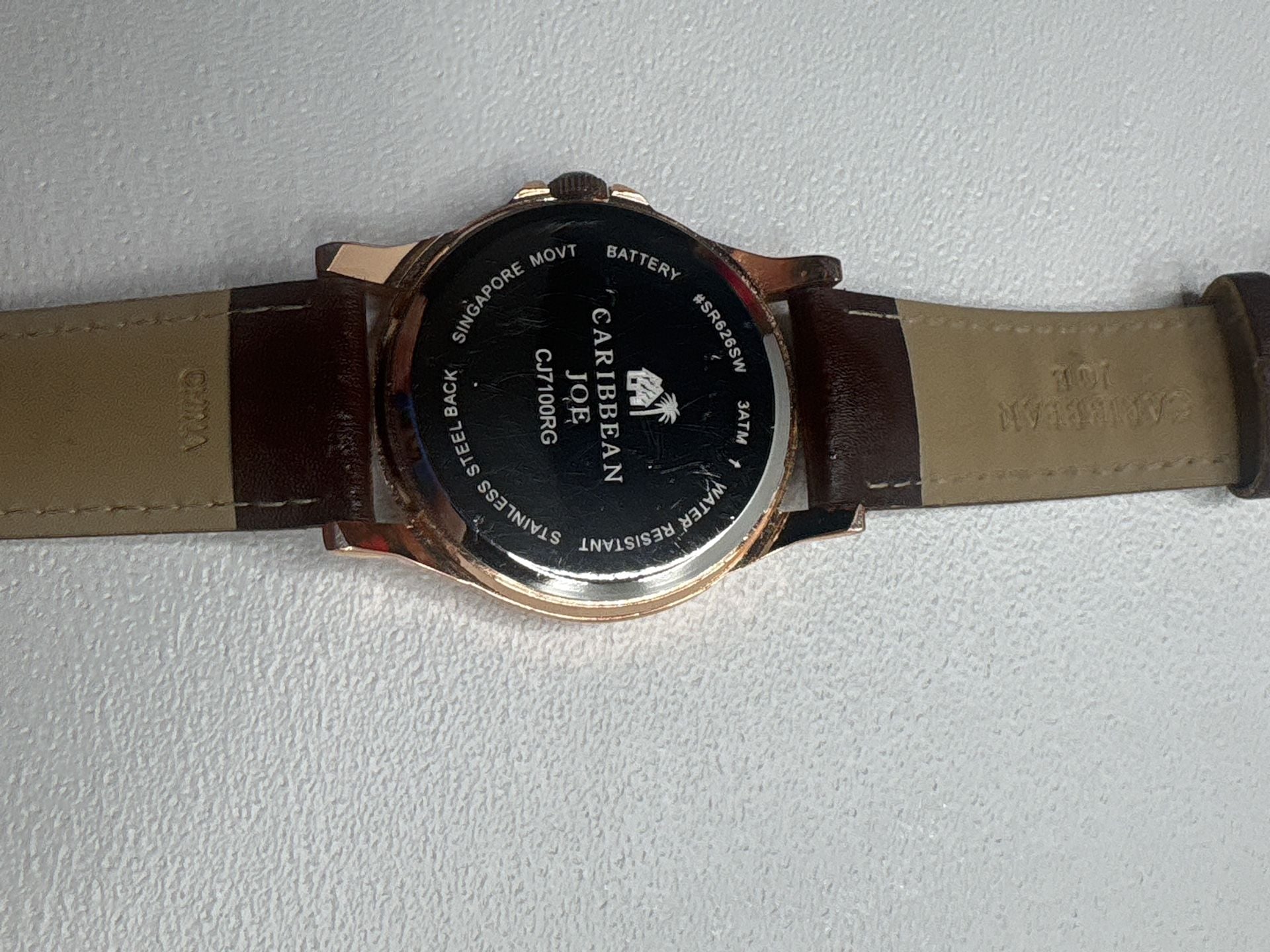 Caribbean Joe Men's Rose Gold Tone Analog Watch with Brown Leather Strap 4