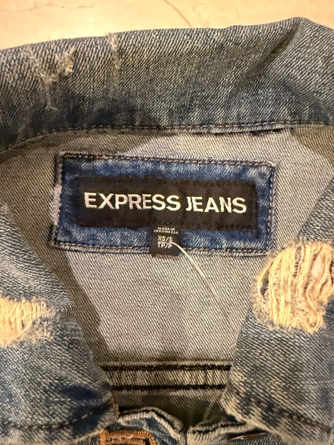 Express Jeans Floral Embroidered Distressed Denim Jacket 7