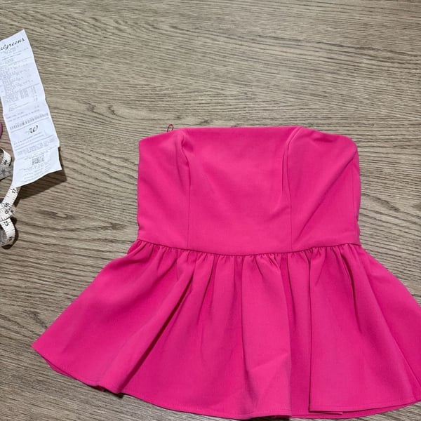 French Connection Whisper Strapless Peplum Top in Raspberry Sorbet #summervibes 