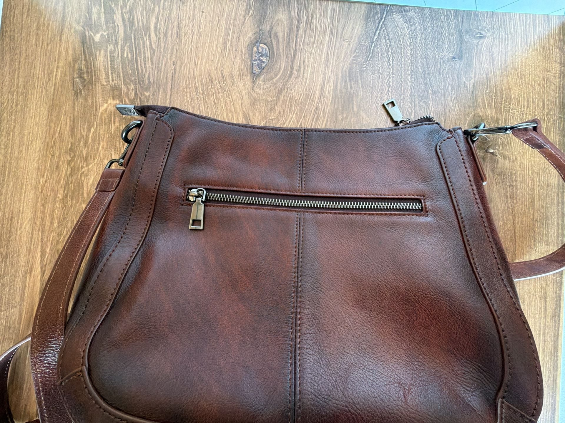 Coolcy Brown Genuine Leather Hobo Crossbody Bag 5