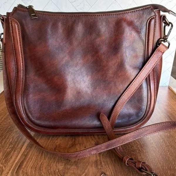 Coolcy Brown Genuine Leather Hobo Crossbody Bag