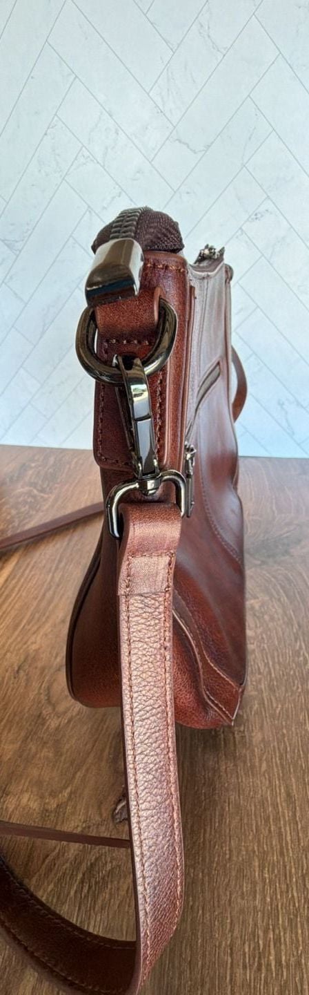 Coolcy Brown Genuine Leather Hobo Crossbody Bag 6