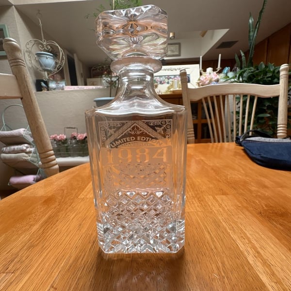 Limited Edition 1984 Vintage Etched Crystal Whiskey Decanter