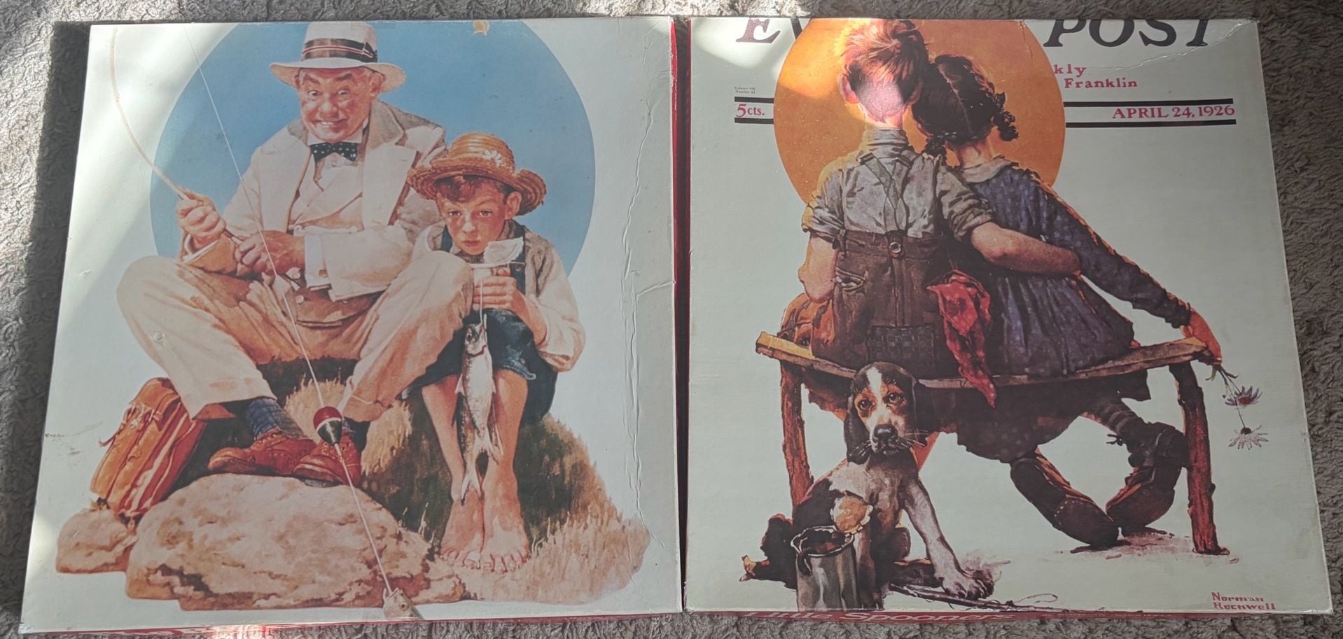 Set of 2 Norman Rockwell The Treasure Collection Jigsaw Puzzles (Little Spooners and The Big One) 1