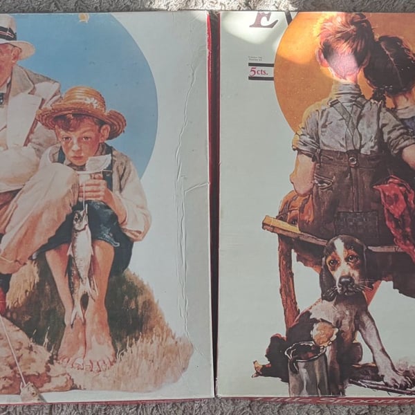 Set of 2 Norman Rockwell The Treasure Collection Jigsaw Puzzles (Little Spooners and The Big One)