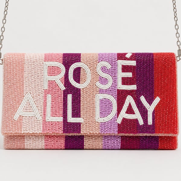 Lulus Rose All Day Multi Striped Beaded Clutch Bag